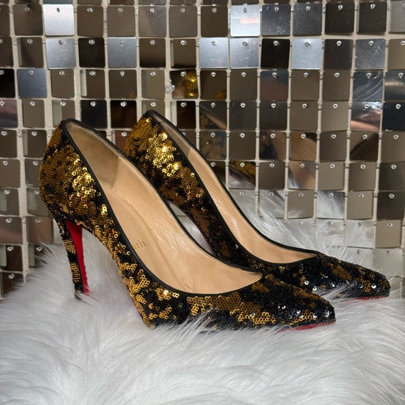 Christian Louboutin Gold and Black Sequin Heels